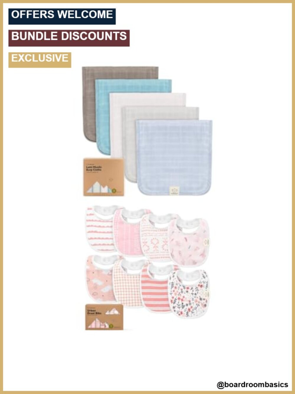 Muslin Burp Cloths 5-Pack and 8-Pack Bibs Set for Baby Boys Girls